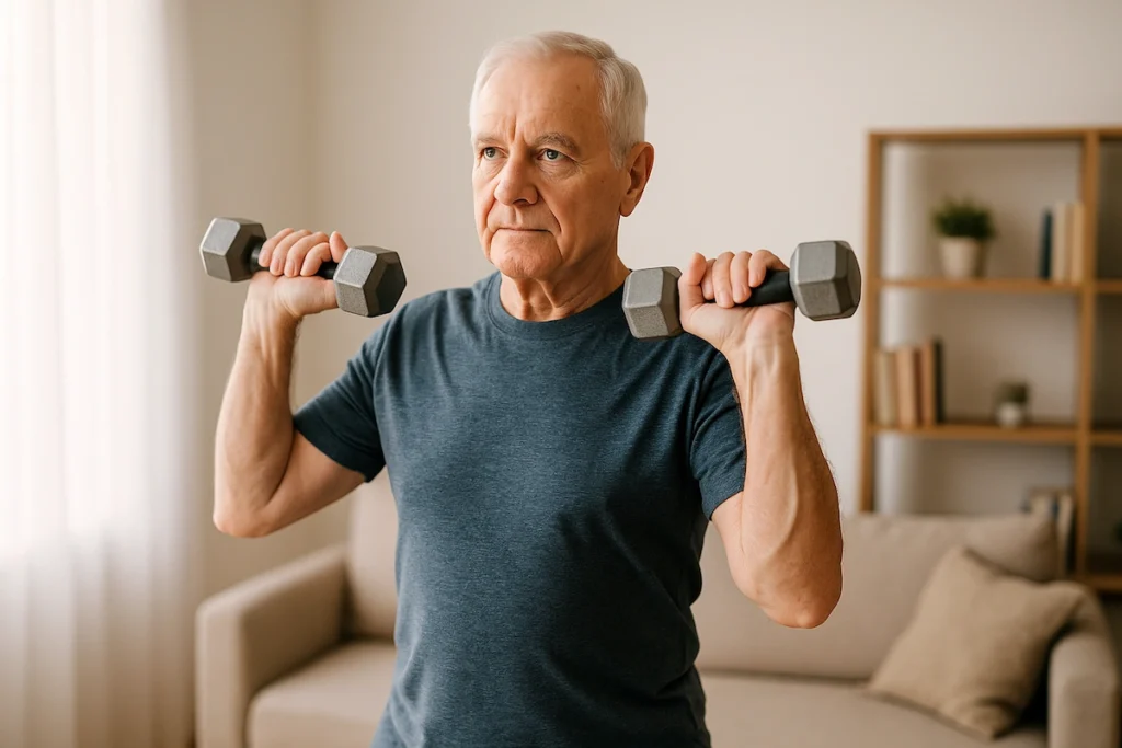 Viejo haciendo ejercicio de kinesiología